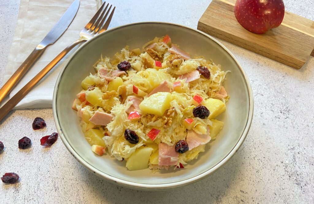 Pommes de terre à la choucroute IGP, jambon et noix
Par Recettes & Cabas
